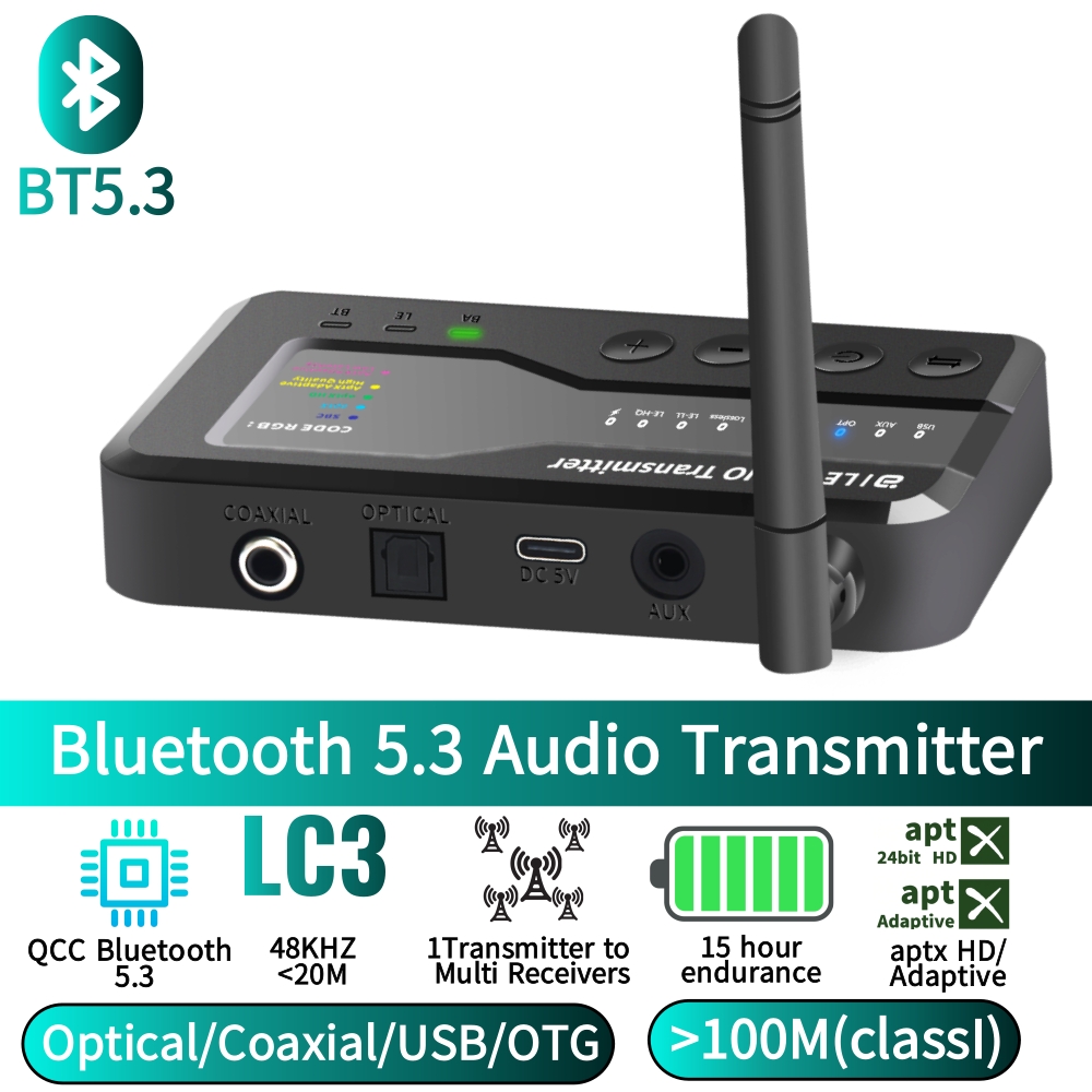 Bluetooth Adapter Receiver - Bluetooth 5.3 Ses Vericisi, 80M Mesafe,